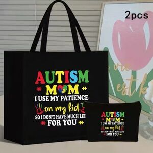 Black Autism Awareness Tote Bag Set 🧩